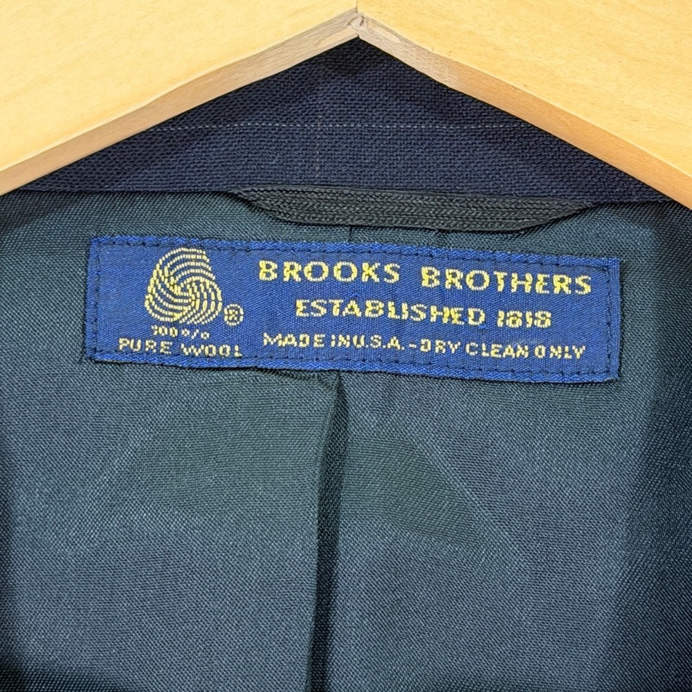 Vintage Brooks Brothers Mens 46L Blazer Sport Coat Navy Blue Windowpane Wool USA - Picture 3 of 12